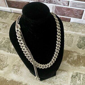 14K White Gold plated adjustable Cuban Necklace choker